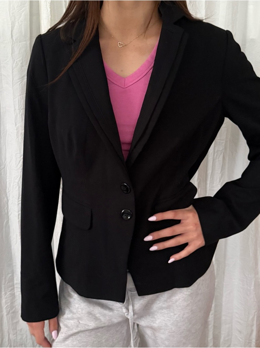 White House Black Market Black Blazer Size 8 Double Lapel Tailored Career Jacket